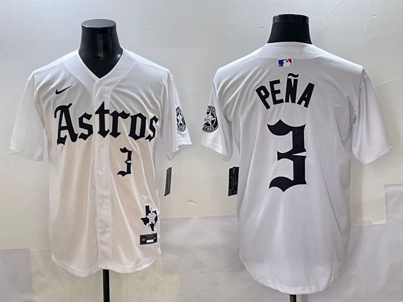 Men 2025 Houston Astros #3 Pena White Five generations Joint Name Nike MLB Jersey style 38